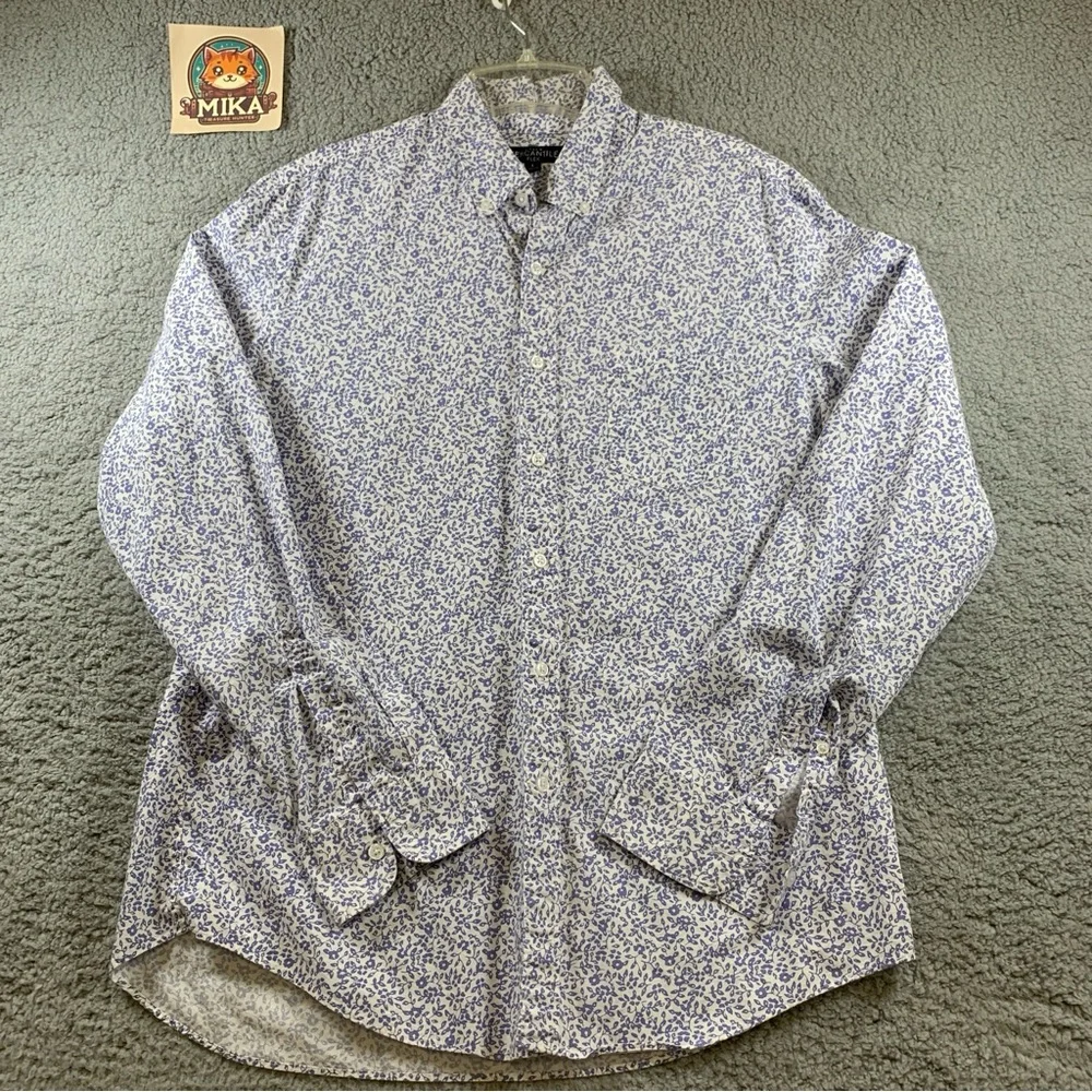 J.Crew Mercantile Flex Shirt Mens Long Sleeve Button Up White Blue Floral Size L